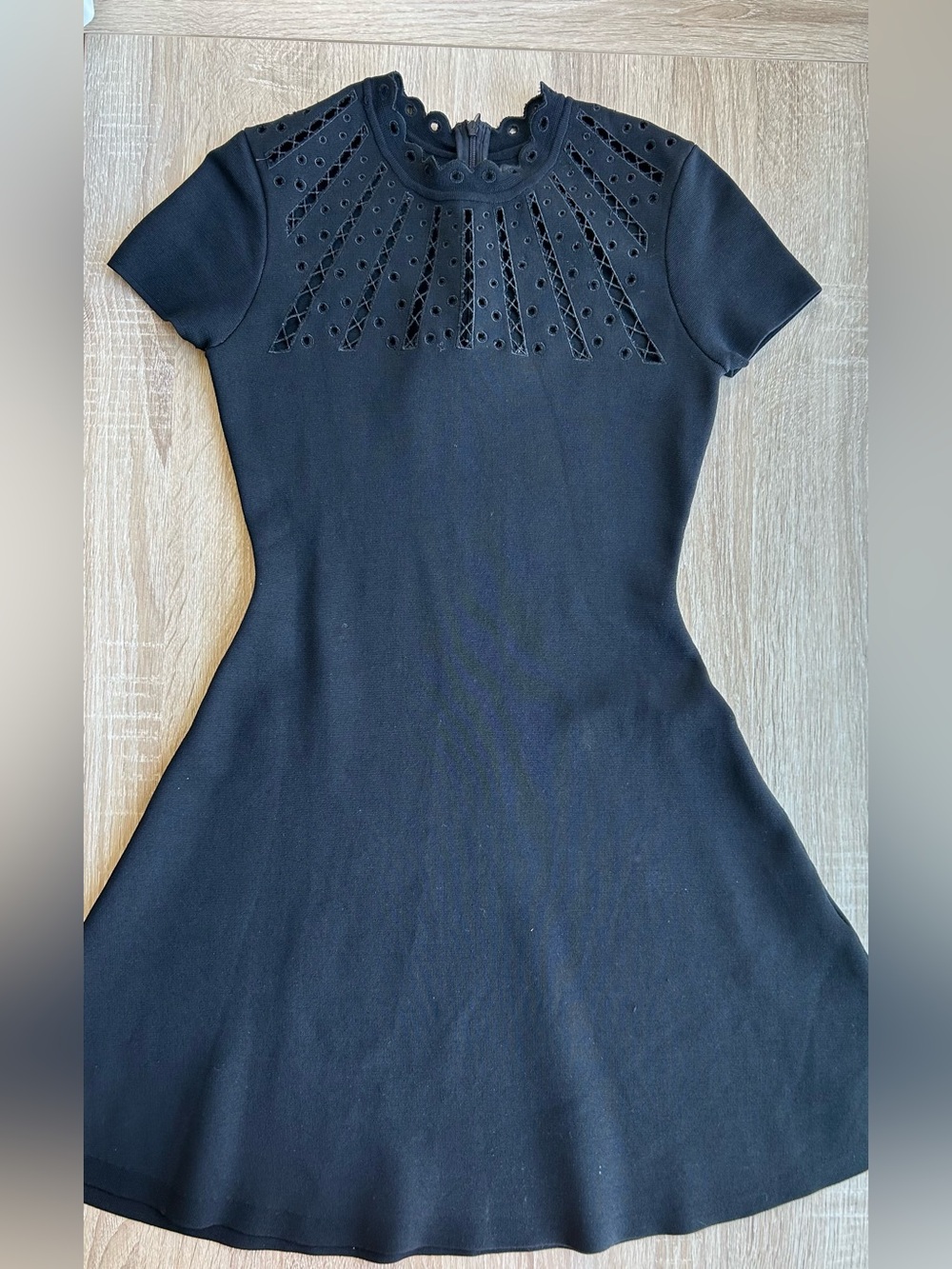 Valentino Black Eyelet Yoke Fit & Flare Dress